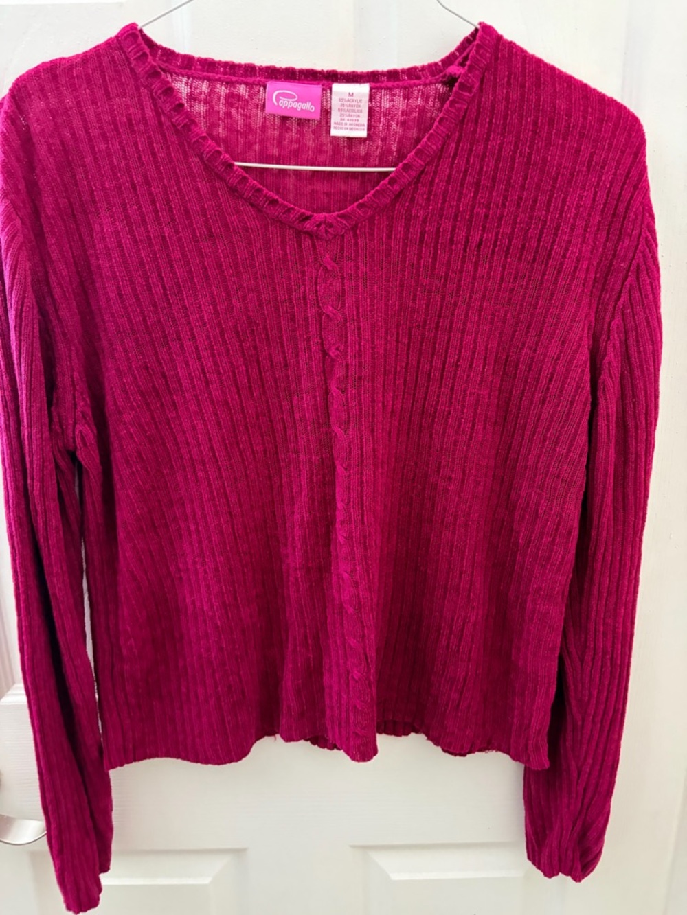 Vintage Pappagallo Raspberry Pink Ribbed Knit Sweater M | Soft Crewneck Cozy 90s - Picture 4 of 4